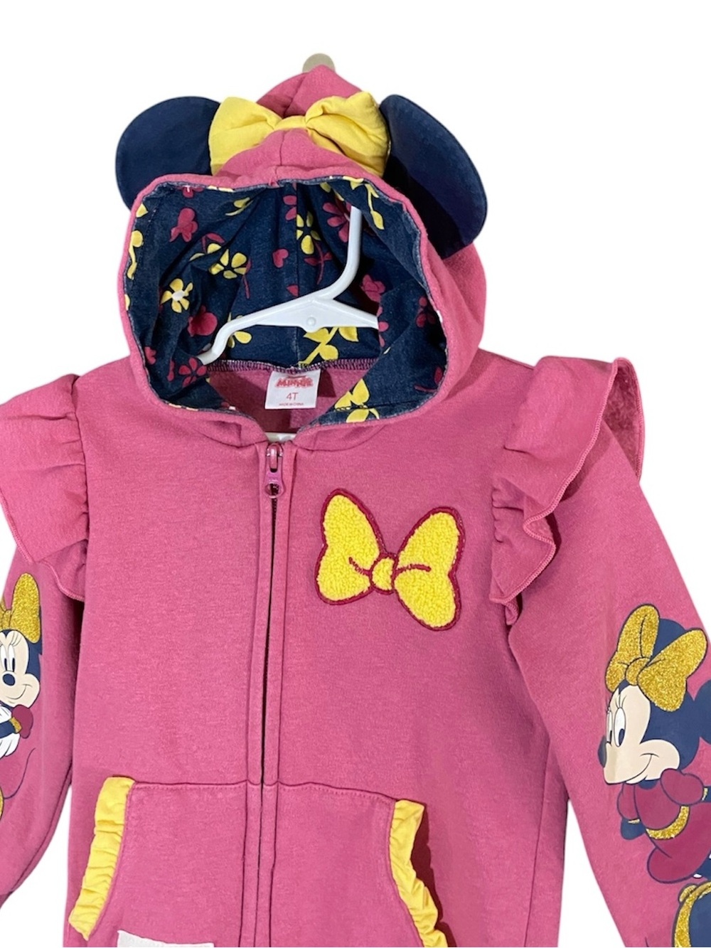 Disney Junior Minnie Mouse Pink Ruffle Zip Up Sweatshirt With Ears Size 4T - Picture 4 of 10